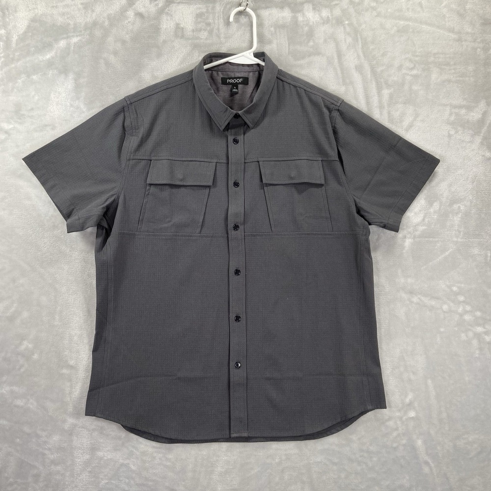 PROOF Shirt men's Large Button Up Huckberry Outdoor Utility Field Pockets Gray